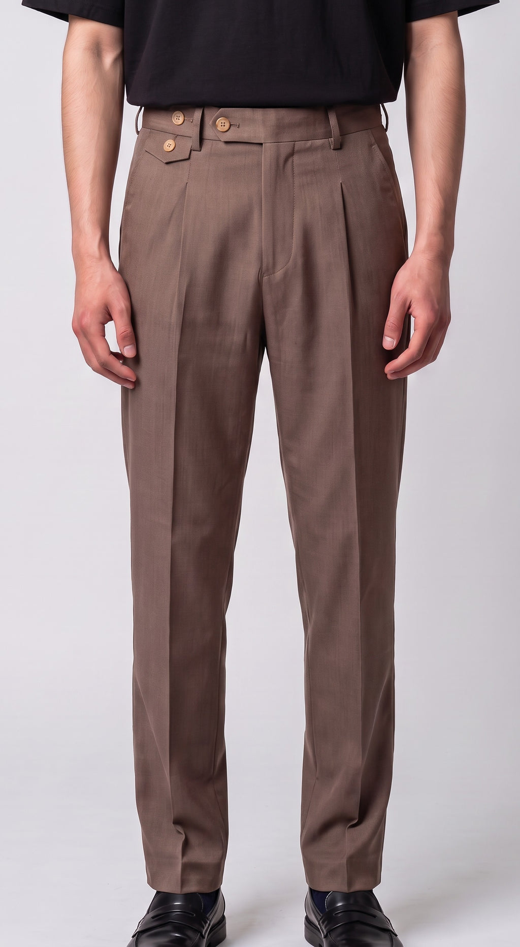 Khaki Brown Pleated Trouser